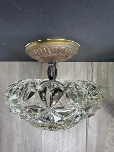 Vintage Glass & Brass Ceiling Mount Light Fixture - **Beautiful**