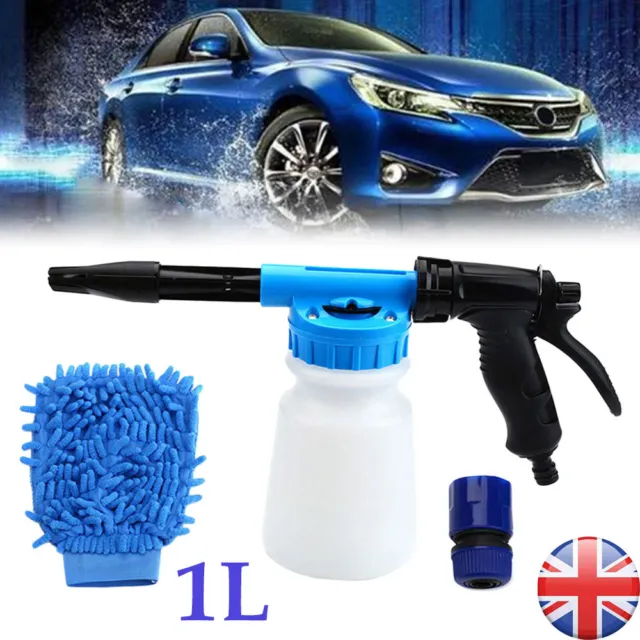 Snow Foam Car Wash Spray Gun Lance Uses Hose Pipe Sprayer 1000ML Bottle W/Gloves