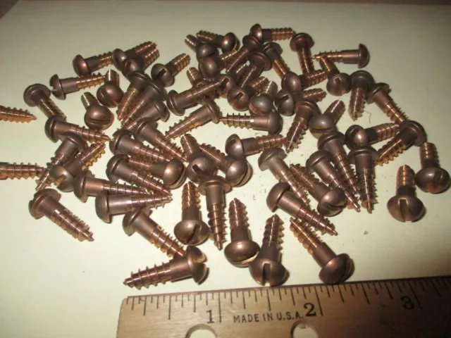 33 Vintage Solid Bronze Wood Screws With Round Slot Heads 3/4" Long X #10=13/64"