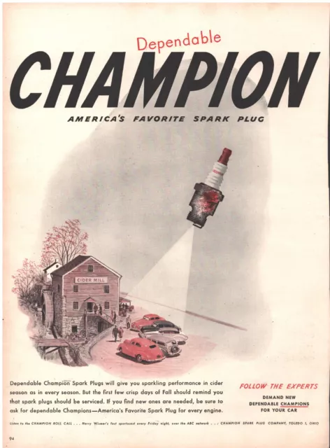 1951 Champion Spark Plugs Vintage Original Magazine Print Ad