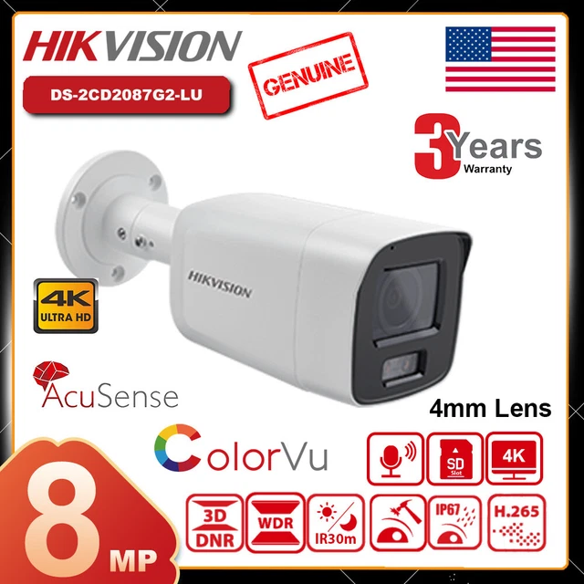 HIKVISION 4K 8MP Colorvu IP Camera Bullet DS2CD2087G2LU Acusense MIC