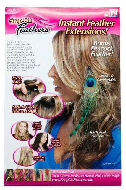 Hair Extensions Feathers Peacock Clip Natural Clip-On  3-Pack