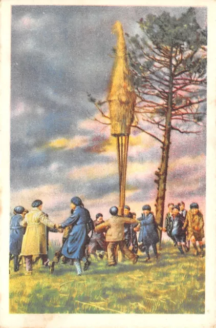 Belgium Chocolate Folklore Trade Card~Ritual Rings Boven Op Tonnekenabrand c1890