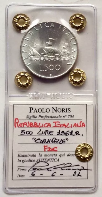 500 Lire Argento 1961 Caravelle Periziata Fdc Da Noris Paolo!