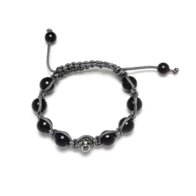 Black Diamond Gemstone Beads 925 Sterling Silver Grey Macrame Beaded Bracelet