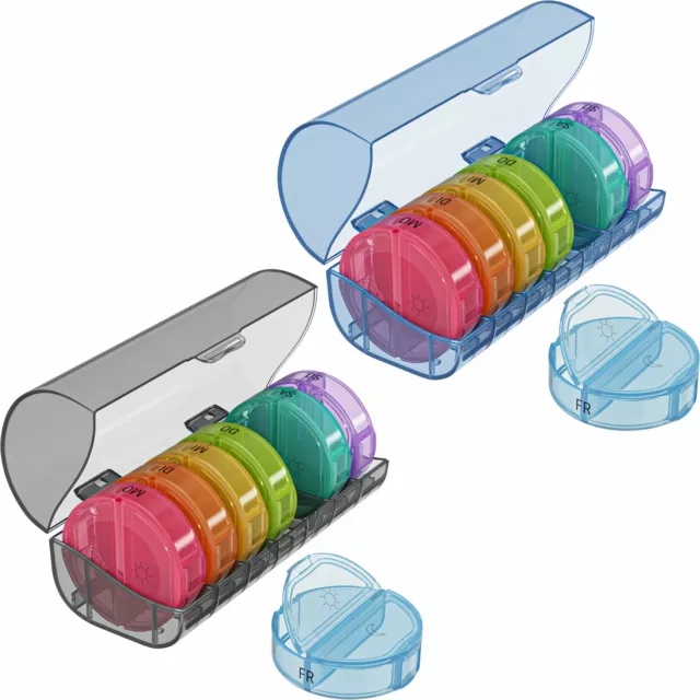 Tablettenbox rund für 7 Tage Pillendose 2 Fächer/Tag Medikamentenbox Pillenbox