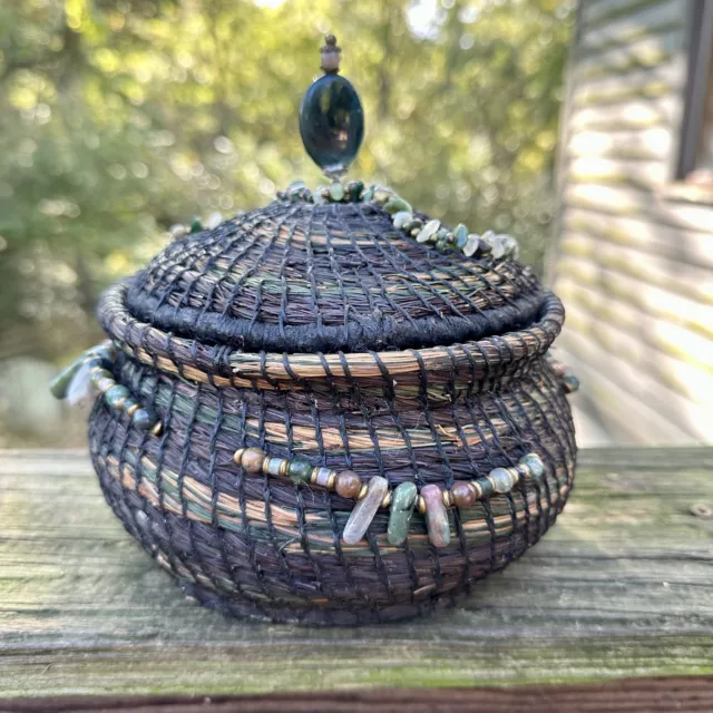 Gemstone- Themed Handcrafted One-Of-A-Kind Pine Needle Basket