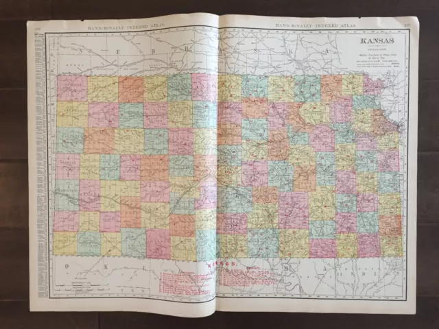 Large 21" X 28" COLOR Rand McNally Map of Kansas  (1905)