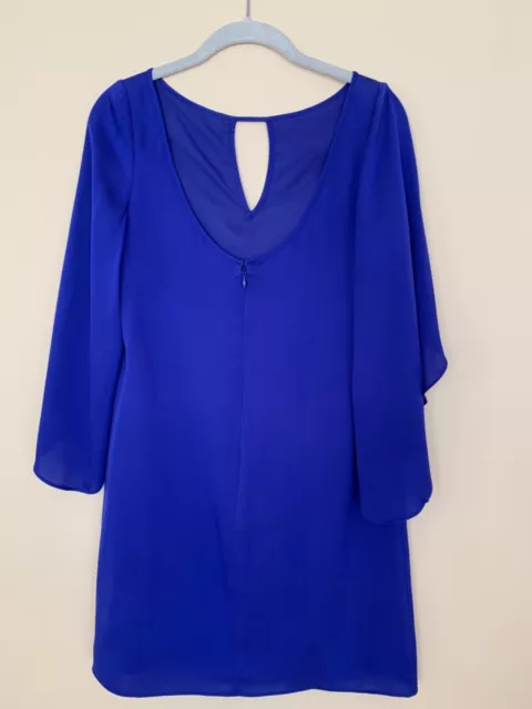 MILLY Mini Dress Cobalt Blue w/ 3/4 Butterfly Sleeve Stretch Silk Size 4