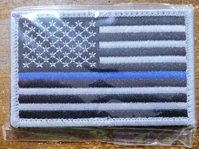 US Flag Thin Blue Line Patch for Police and Law Enforcement - Hook/Loop Backing