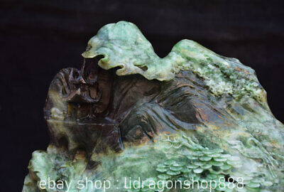 12" Chinois Naturel Dushan Jade Sculpté Montagne Arbre Maison Pont Statue Y 2