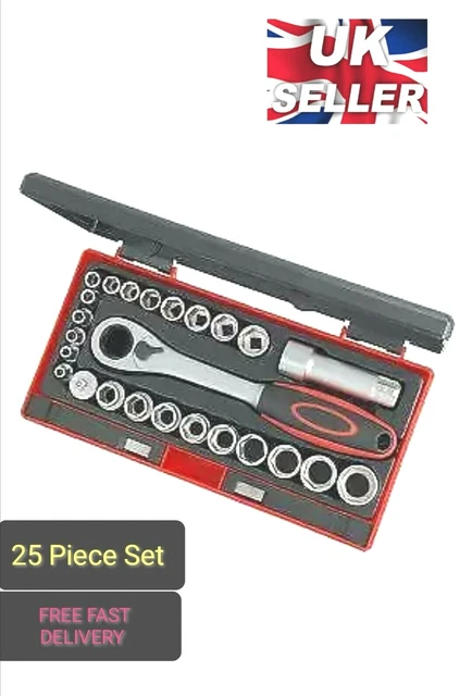 25pc Go Thru Ratchet Socket Set 1/4" Drive 10-19mm Go Through (Genuine Neilsen)