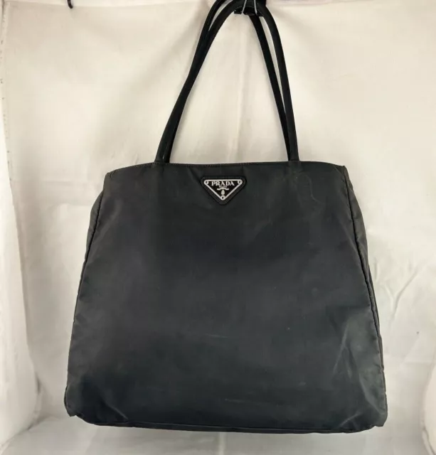 Authentic PRADA Handbag Shoulder Bag Black Nylon Italy Tessuto Tote