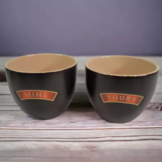 3x Mine And 1x Yours Baileys Ceramic Cups 3in Tall Set/ 4 Black Beige Coffee Tea