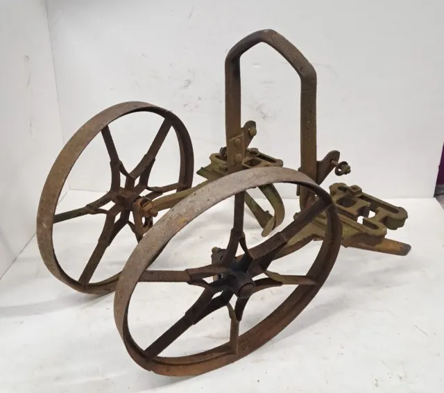 Antique? Planet Jr Double Wheel Cultivator Cast Iron Wheels Vintage Hand Plow 🔥