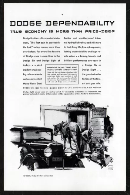 1930 DODGE BROTHERS 8 Antique Vintage Original Print AD - Horseshoeing & car art