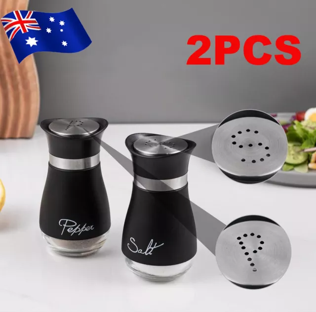 Pack of 2 Salt And Pepper Shakers Pots Dispensers Cruet Jars Stainless Set