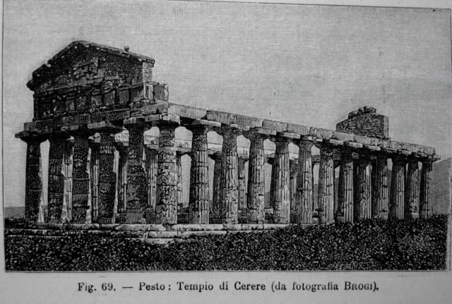 stampa antica CAMPANIA SALERNO PAESTUM TEMPIO DI CERERE 1898