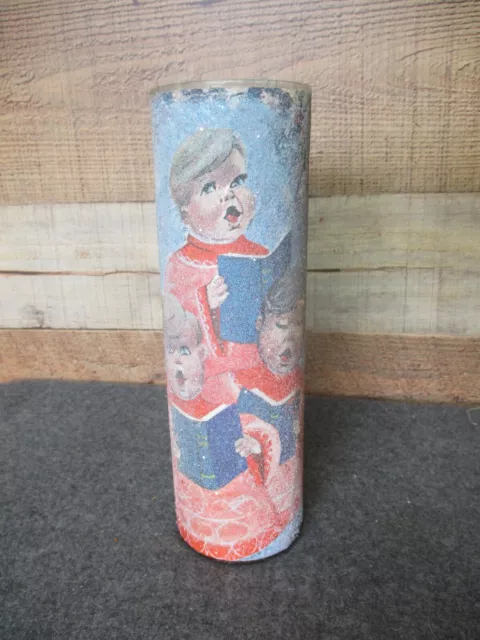 Vintage Sugar Frosted Candle Christmas Scene Carolers Glass Pillar Jar Candle