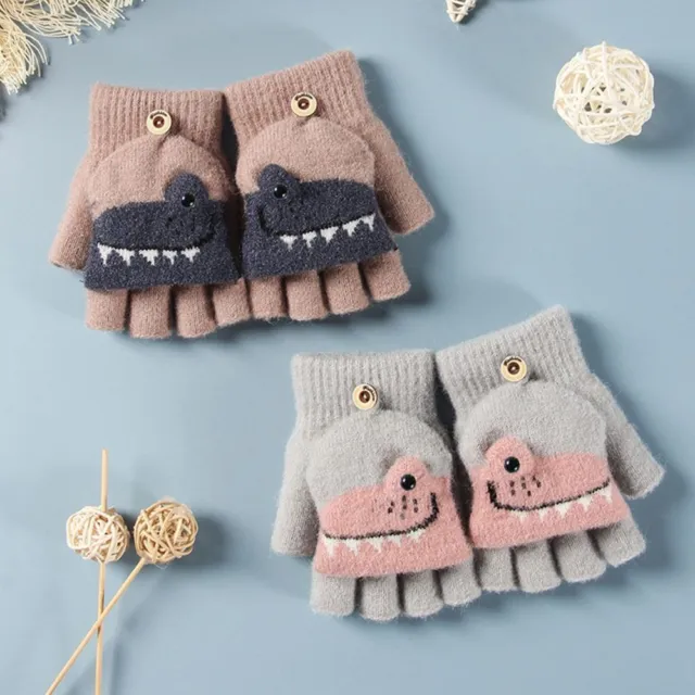 Soft Children Cute Kids Gloves Thick Warm Knitted Mittens For 5-12 Years Old