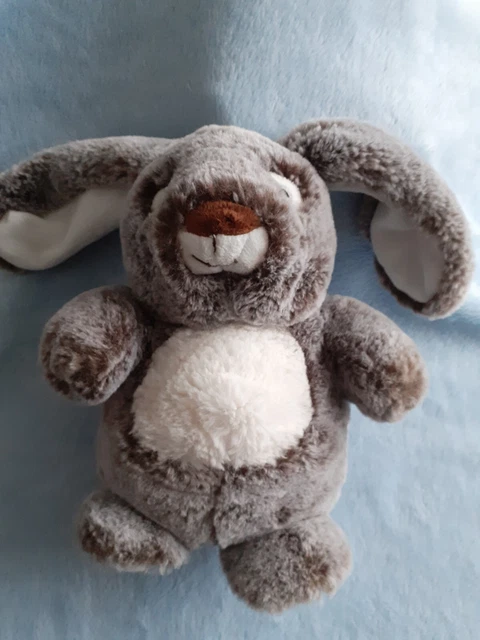 🇫🇷 Doudou Marionnette Lapin Fourrure Blanc Marron Chiné Rodadou comme NEUF