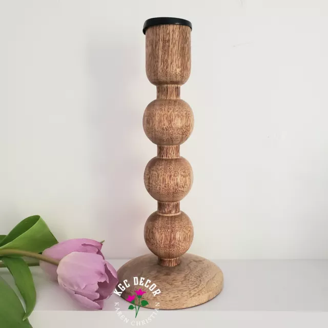 New Rustic Wooden Candlestick Scandi Bauble Candle Holder Large Size