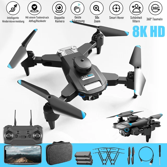 Mini Plegable WiFi FPV Drone 8K Cámara LED Selfie RC Cuadricóptero Drone +3 Baterías