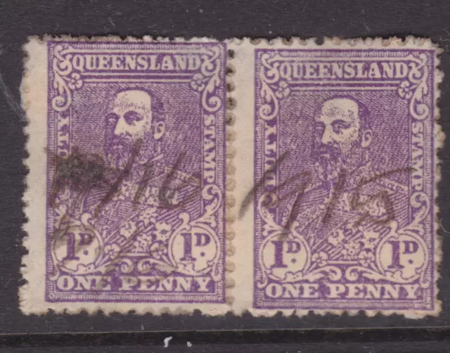 Queensland 1901-1910 1d Violet EDWARD VII DUTY STAMP PAIR USED (MJ80.8)
