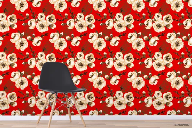 3D Vingate Red Plum Floral Self-adhesive Removable Wallpaper Murals Wall 295 2