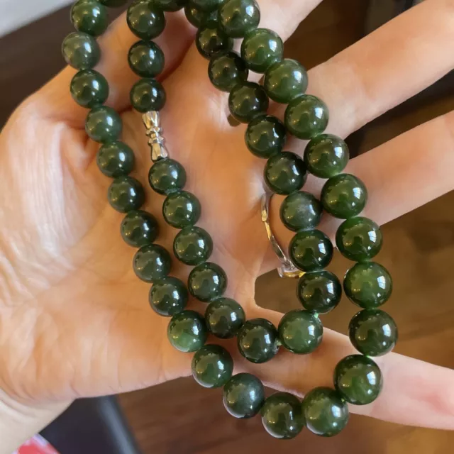 Dark Green Jade Untreated Natural Nephrite Jade beaded Necklace Hetian Jade