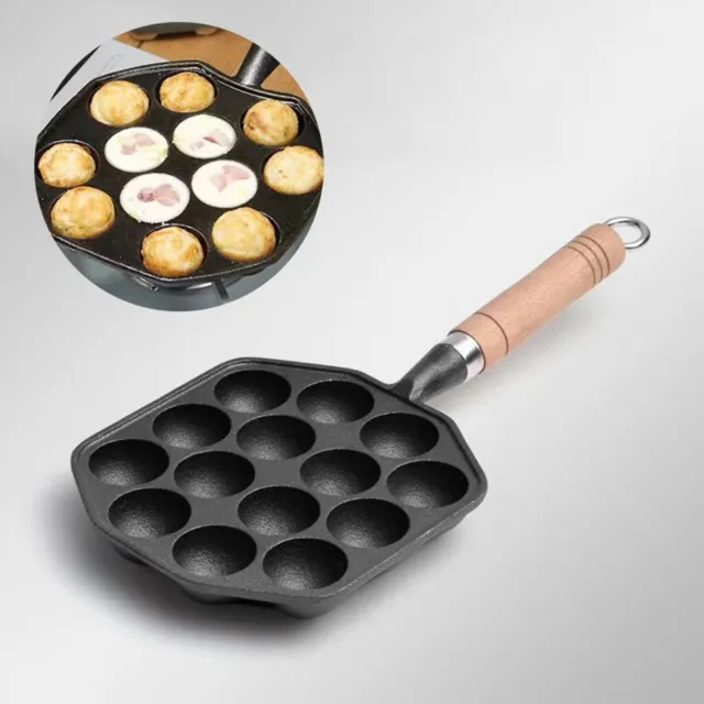 14 Trous Takoyaki Pan Nonstick Cast Iron Octopus Meat Balls Mold Maker With D FR