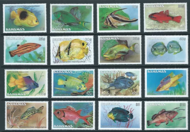 BAHAMAS 1986 SG758A-73A set of 16 Fish no imprint date unmounted mint cat £55