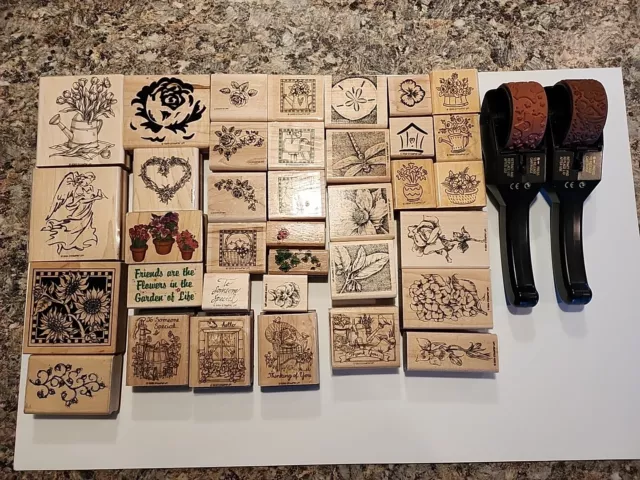 Wooden Rubber Stamps Assorted Themes Assorted Sizes & Brands Lot As Pictured