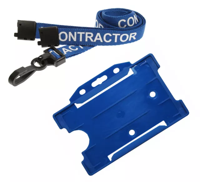 Printed Contractor Lanyard Safety Breakaway Neck Strap & Blue ID Card Holder x 1