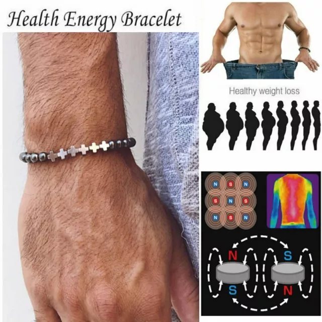 Magnetic Hematite Beaded Bracelet Cross Natural Stone Bangle Weight Loss Unisex