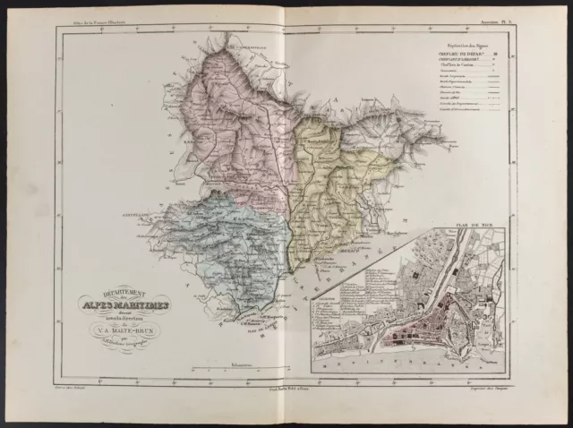 1855 - Carte ancienne du département des Alpes Maritimes, par Dufour