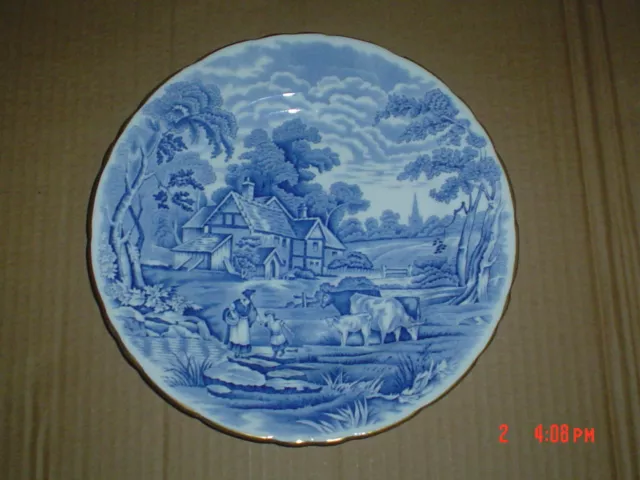 H M Sutherland RURAL SCENES Blue And White Side Plate