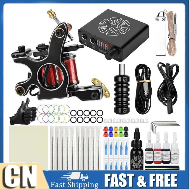 Kit de tatuaje máquina de bobinas para colorear secante práctica agarre herramientas de arte corporal (EE. UU.)