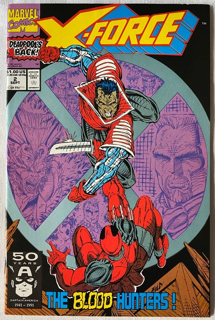 Marvel Comics X-FORCE Issue #2 Comic Book 1991 DEADPOOL Weapon X Domino VF / NM