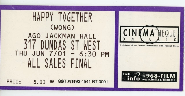 Happy Together (1997) Vintage Movie Pass Cinematheque Ontario Happy Together (1997) Vintage Movie Pass Cinematheque Ontario