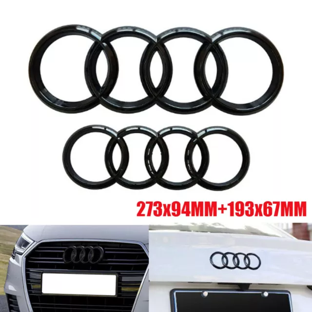 Für Audi A4 A5 A6 Emblem Ringe V+H Kühlergrill 273x94+193x66MM Schwarz Glanz