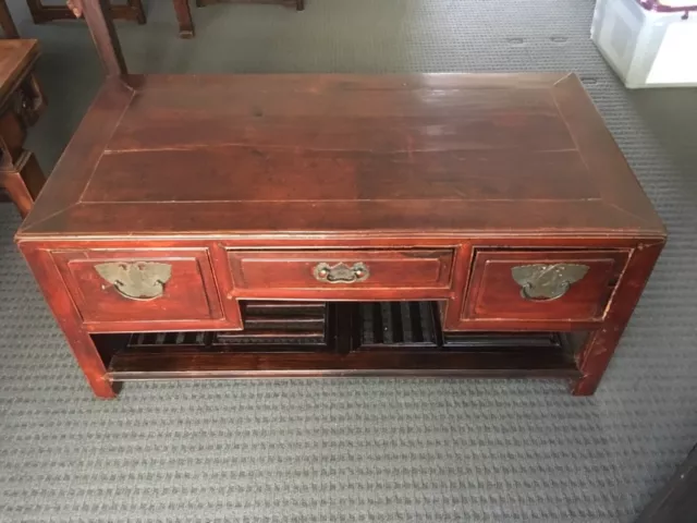 Antique Chinese Coffee Table With 3 Drawers and Lattice work