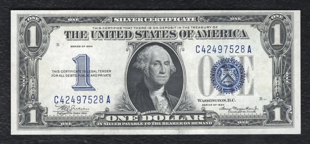 Fr. 1606 1934 $1 One Dollar “Funnyback” Silver Certificate Note Uncirculated