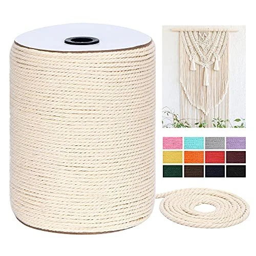 Cuerda de macramé de algodón natural 4 mm x 328 yardas 984 pies - 3 hebras cor...