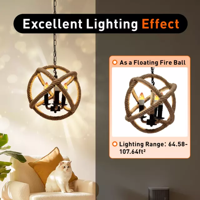 Hemp Rope Pendant Light Vintage Industrial Hanging Ceiling Lamp Home Bar Indoor