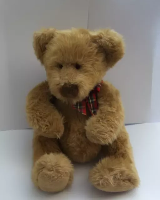 Russ Berrie teddy bear with tartan bow ribbon reg N0: 259 in good condition