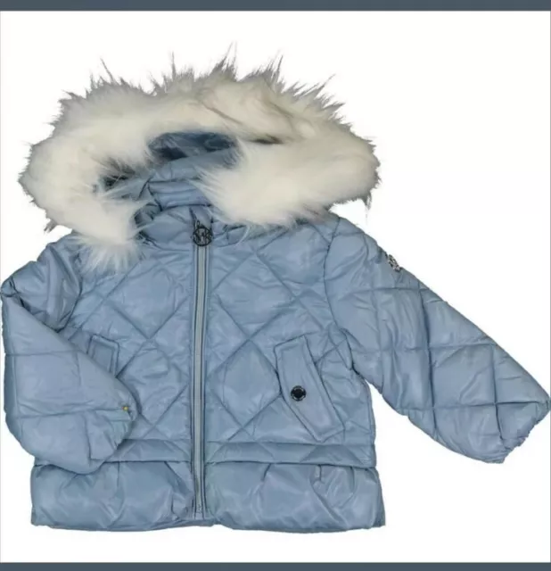 MICHAEL KORS Blue Quilted Faux Fur Trim Jacket Age 18 Months Genuine NEW