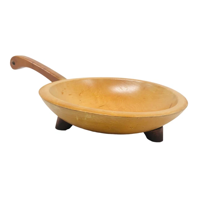 VTG MCM MUNISING Footed Wood Dough Bowl Handle Serving Dish Rustic Farmhouse