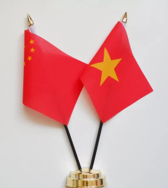 China & Vietnam Double Friendship Table Flag Set