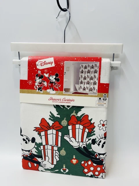 New Disney Mickey & Minnie Mouse Holiday Christmas Fabric 72” Shower Curtain